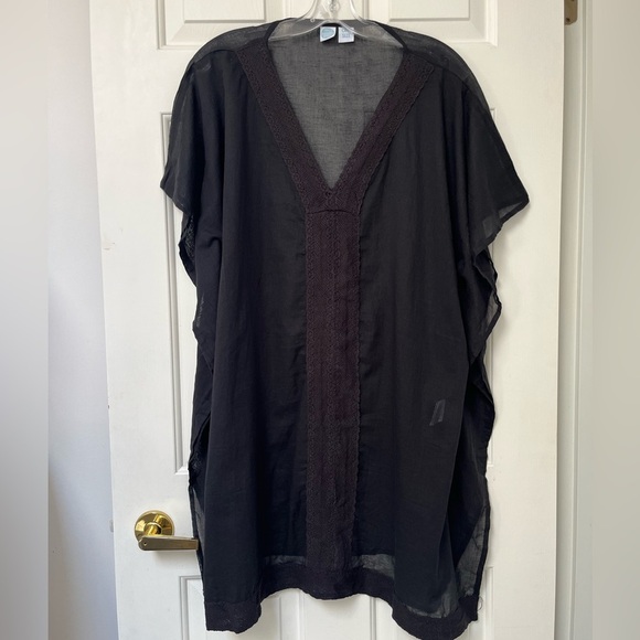 Sorbetto Boho Black Cotton Caftan Swim Cover-Up OS - Picture 2 of 12